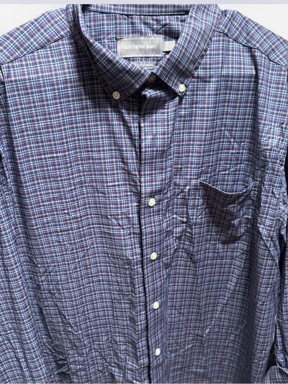 Southern Shirt™️ | Men’s Blue Plaid Button-Down Shirt Size XL